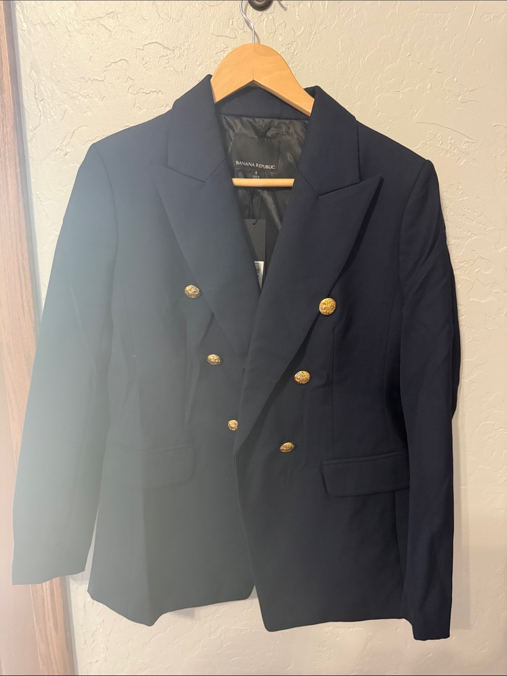 Banana Republic Navy Double-Breasted Blazer with Gold Buttons